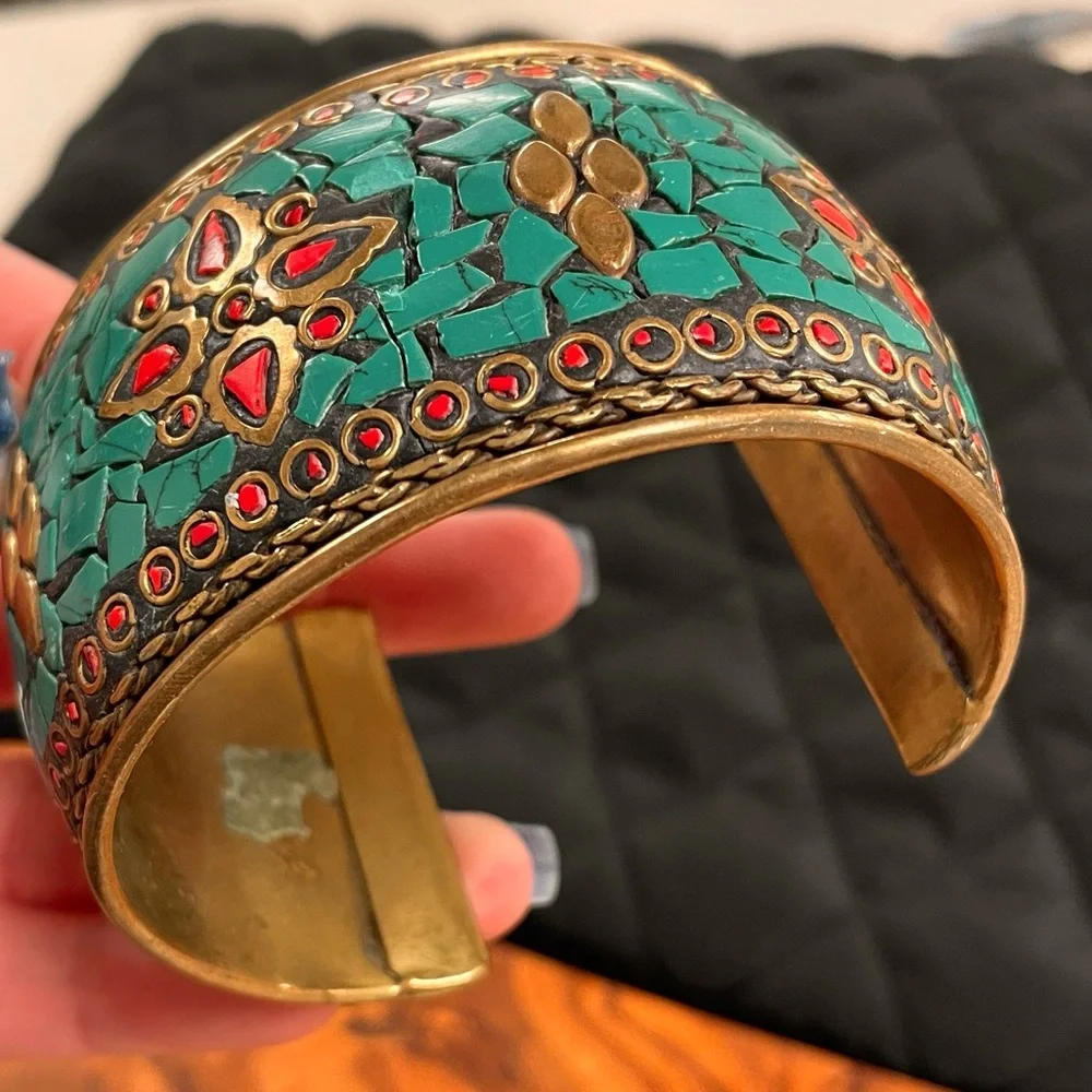 Handcrafted Turquoise and Copper Mosaic Cuff Bracelet
